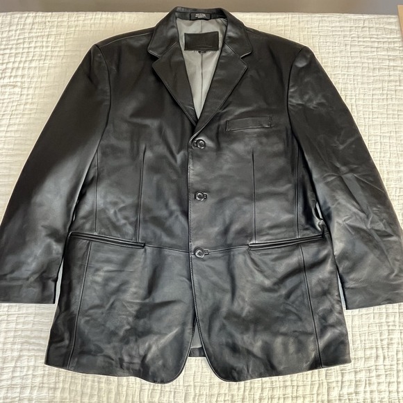 Stafford Jackets & Blazers - Stafford Executive Black Genuine Leather Men's Blazer Jacket RN93677‎ Size Large